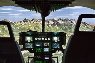 Cockpit eines Flugsimulators.